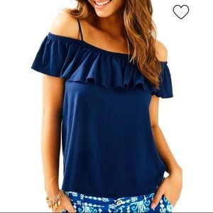 LILLY PULITZER NAVY BLUE OFF THE SHOULDER TOP XL